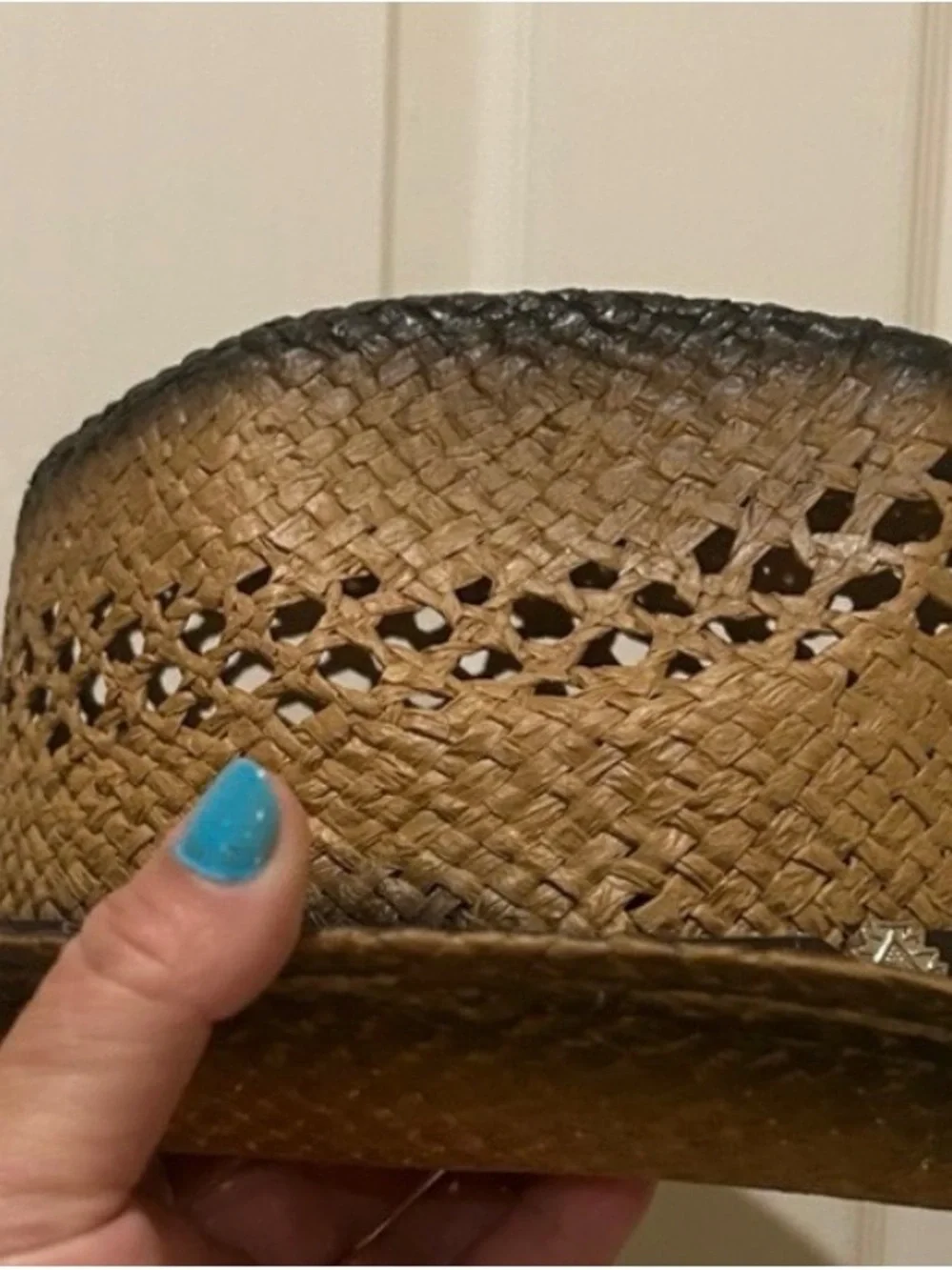 Classic Straw Cowboy Hat with Turquoise Conchos